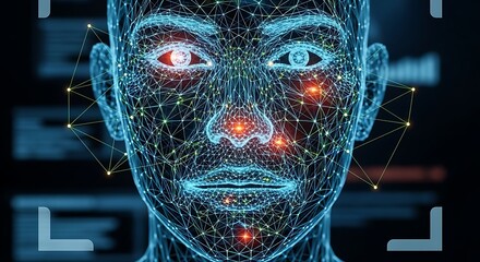 Futuristic Digital Face Scan Technology for Biometric Identification.