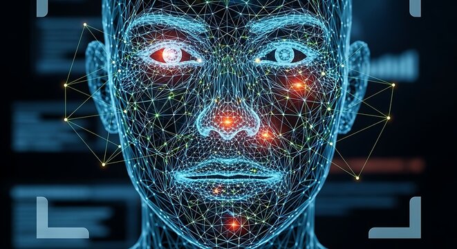 Futuristic Digital Face Scan Technology for Biometric Identification. - Powered by Adobe