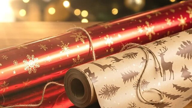 Festive Christmas Wrapping Paper Rolls Ready for Gifting.