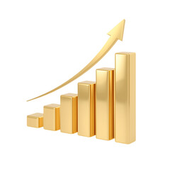 Golden bar graph with upward arrow indicating growth and success