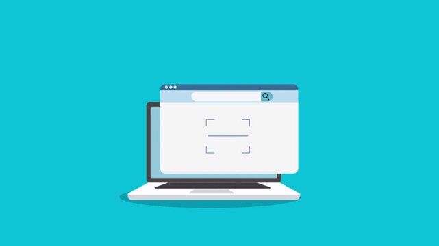 Minimal flat illustration of a laptop displaying a browser window interface on a clean background, suitable for web technology, software, online services, and digital workspace concepts.
