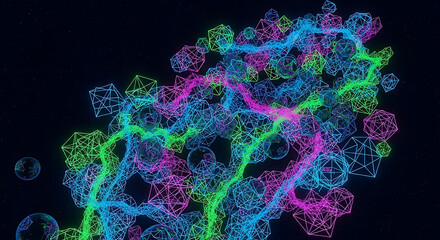Neon Colored Network Structure with Nodes.