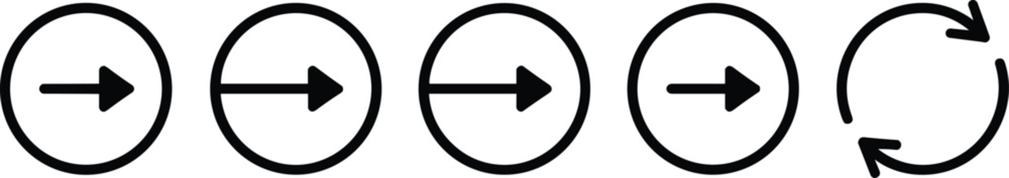 Four black circular arrows with one bidirectional circular arrow at the end