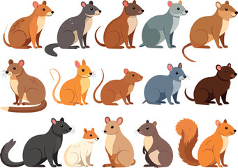 Fototapeta premium Set of various rodent characters including different species of squirrels and mice isolated on white background.