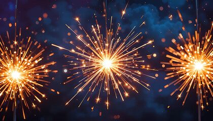 A dramatic fireworks burst against a dark sky, radiating golden sparks and dynamic light trails, capturing a moment of celebration and spectacle, 4K HD