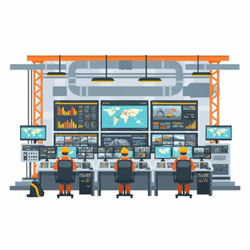 Modern Control Room with Multiple Monitors and Operators.