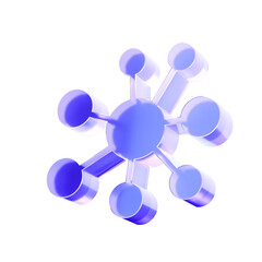 3D Glass network hub icon, digital connection and centralized data distribution concept. Transparent liquid Glass design icon, trending glass icon for graphic design, 3d illustration.