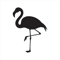 Fototapeta premium Black silhouette flamingo, Vector flat flamingo silhouette isolated, Flamingo Bird Silhouette Standing on One Leg
