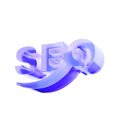 3D Glass SEO arrow icon, search engine optimization letters integrated with  performance growth. Transparent liquid Glass design icon, trending glass icon for graphic design, 3d illustration.