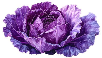 Digital illustration of a vibrant purple cabbage with layered, textured leaves