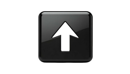 A glossy black square button with a white upward-pointing arrow on a black background