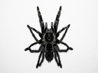 Striking black spider with spiky legs on a white background