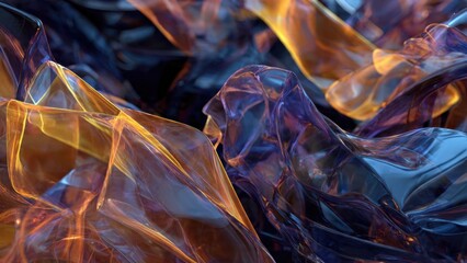 Abstract flowing shapes in blue and gold