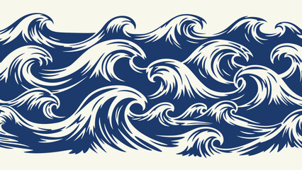 Fototapeta premium Stylized Blue Ocean Waves Pattern Seamless Vector Graphic Art for Background Design