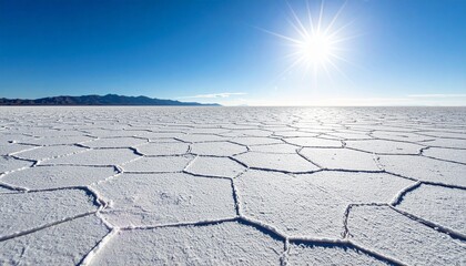 White Salt Flat Crust Texture Background with Geometric Crack Patterns