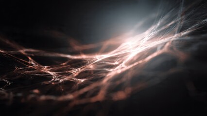 Abstract network of light trails in darkness