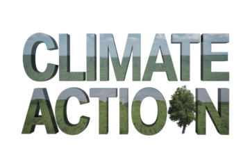 Climate Action text with nature scenery