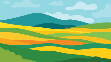 Obraz premium Summer landscape nature mountains view scenery background flat color vector illustration template design