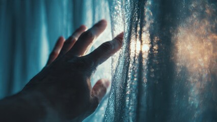 Hand reaching out to sunlight filtering through