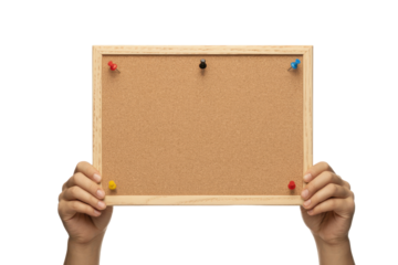 Hands Holding Cork Board with Push Pins