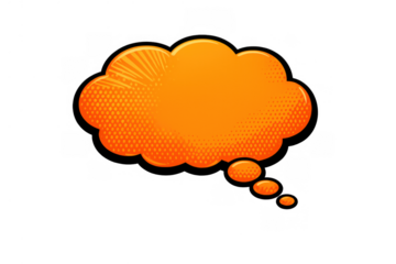 Orange thought bubble pop art with halftone pattern for communication concept on transparent background