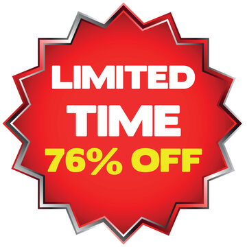 Red starburst limited time 76 percent off sale tag discount offer