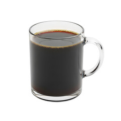 Close-up of clear glass mug filled with black coffee, isolated on white or transparent background, PNG Format.