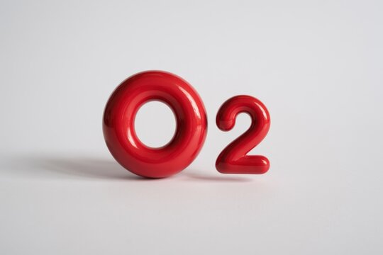 Red O2 oxygen molecule on white
