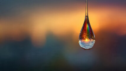 Naklejka premium Water Drop Reflecting Sunset