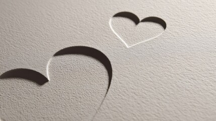 Abstract heart shapes formed by dark curves on a textured beige surface.