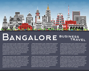 Bangalore India city skyline with color buildings, blue sky and copy space. Bengaluru cityscape with landmarks. Business travel and tourism concept with modern and historic architecture.