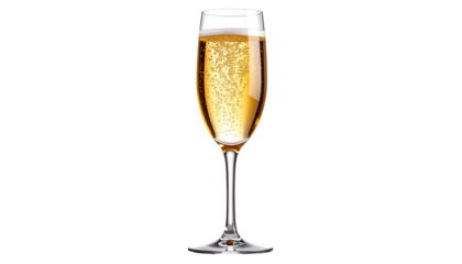 Elegant champagne flute with bubbly liquid, against a black background, with foam at the top
