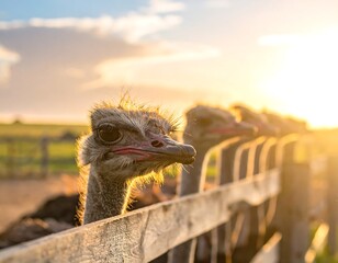 Close Ostriches Peering Over Wooden