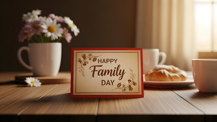 Happy family day celebration with flowers and coffee