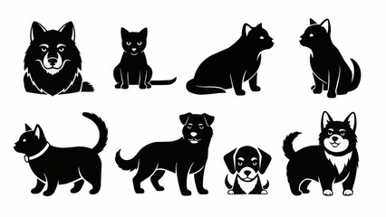 Collection of Black Silhouettes of Dogs and Cats. © Bakti