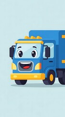Naklejka premium Smiling cartoon delivery truck vehicle.