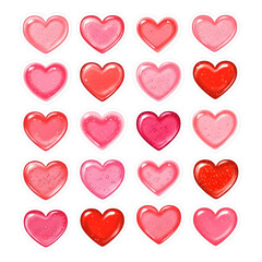 A collection of 20 pink and red hearts on a black background