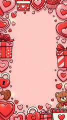 Valentine's day border with hearts and gifts