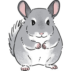 手書き風チンチラの座ったポーズの正面向きのイラスト