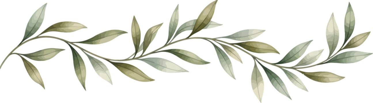 Elegant watercolor green leaf vine border illustration isolated on white background for wedding invitations and nature themed designs