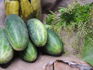 cucumbers on a wooden table