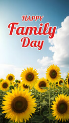 Happy family day with sunflowers in a field