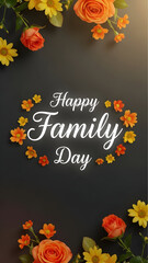 Happy family day greeting with colorful floral arrangement
