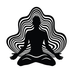 Meditation Silhouette with Psychedelic Waves