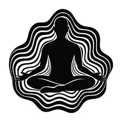 Meditation Silhouette with Psychedelic Waves