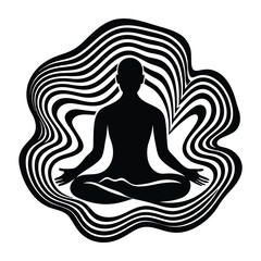 Meditation Silhouette with Psychedelic Waves