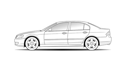 Fototapeta premium Simple line drawing of a four-door sedan car.