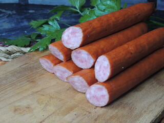 salami on wooden table