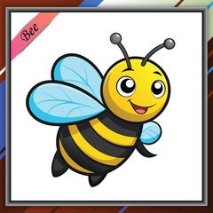 Cute cartoon bee illustration with wings, flying with a cheerful expression