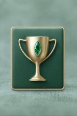 an icon for the game champion cup, featuring a golden trophy with an emerald gemstone in the center on a green background.